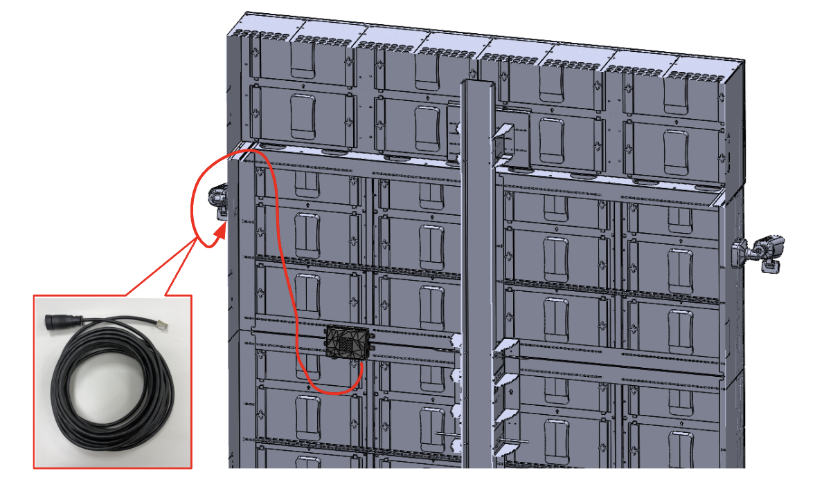 47-0094 RJ45 PoE cable routing to both side cameras, rear view