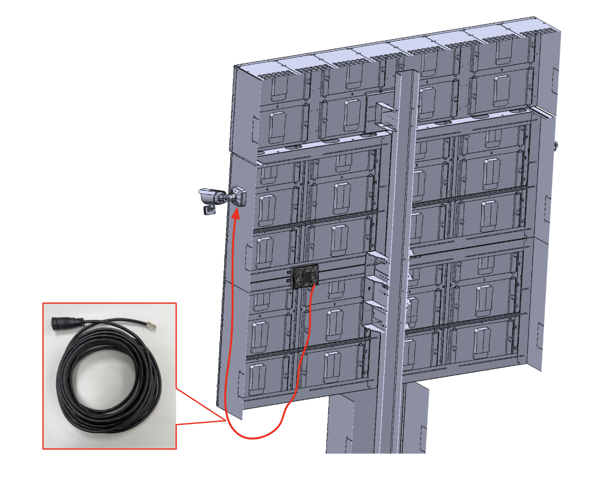 47-0094 RJ45 PoE cable routed from the controller to the side camera, rear view