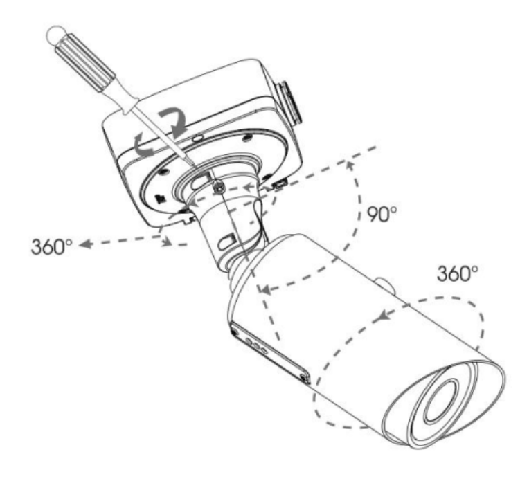 Adjusting the shooting direction: 360 degree pan, 90 degree tilt, 360 degree rotation
